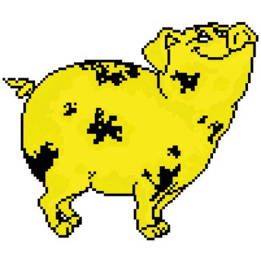 Domuz sarı, siyah noktaları ile kareler, piksel boyalı