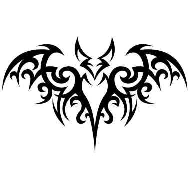 Süslü çizgilerle siyaha boyanmış yarasa. Kelt tarzı. Tasarım, logo, dövme, rozet, tişört veya giysilerdeki parmak izi, amblem, maskot, albüm, rozet, kağıt için kullanılabilir. Vektör izole illüstrasyonu