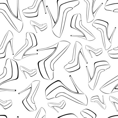 Kusursuz çizgili topuklu ayakkabı çizimi. Tasarım duvar kâğıdı, tekstil, kumaş, ambalaj kağıdı, kıyafet baskısı, dans, ayakkabı butiği formları için kullanılabilir. İzole vektör illüstrasyonu