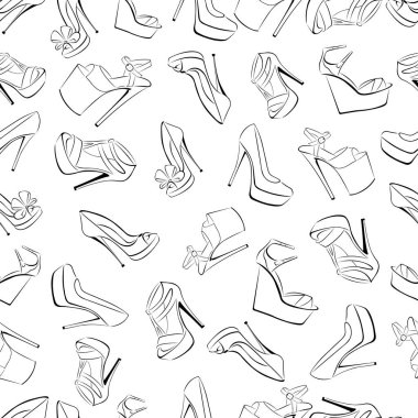 Kusursuz ayakkabı deseni, yüksek topuklu sandaletler ve platform. Tasarım duvar kağıdı, tekstil, kumaş, ambalaj kağıdı, kıyafet baskısı, ayakkabı butiği formları için kullanılabilir. İzole vektör