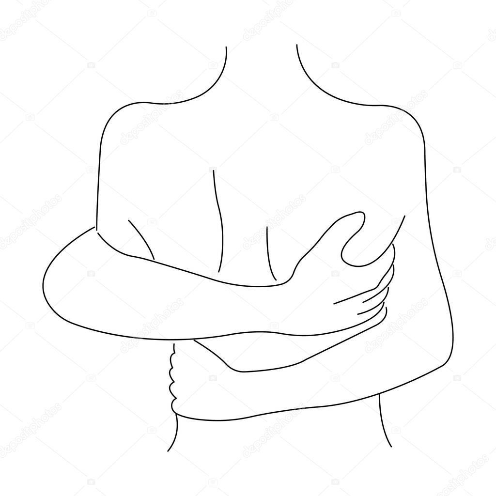 A man hugs a woman, rear view. Minimalism style. The concept of love, tenderness, harmonious relationships. Design is suitable for decor, paintings, tattoos, print on a t-shirt. Isolated vector