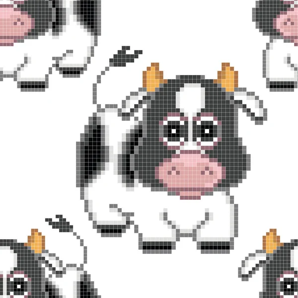 Dibujos Animados Pixelado Vaca Toro Patrón Sin Costura Diseño Adecuado — Vector de stock