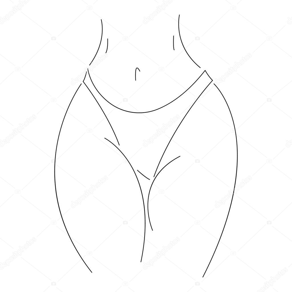 Silhouette of a girl's hips in panties. Minimalism style. Design is suitable for use of decor, paintings, fashion underwear, packaging of panties, tattoos, printing on a t-shirt. Isolated vector