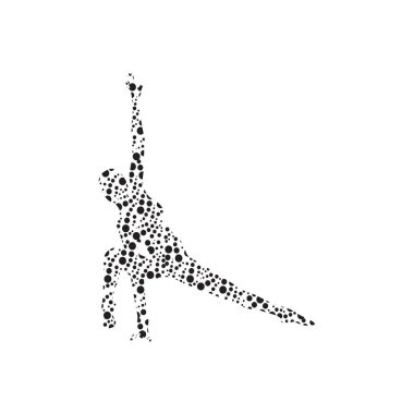 Modern dans, fitness, yoga, jimnastik, sicim, beyaz arka planda bir desenle süslenmiş bale yapan bir kızın silueti. Vektör illüstrasyonu