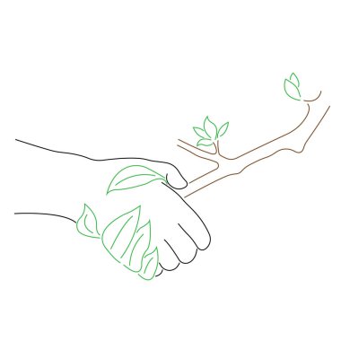Ağaç dallarıyla titreyen insan elinin vektör çizimi 