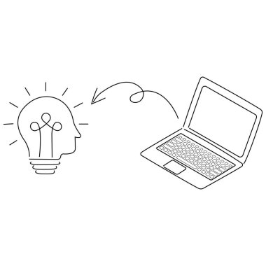 Ampul başlığı fikri ve dizüstü bilgisayar tasviri 