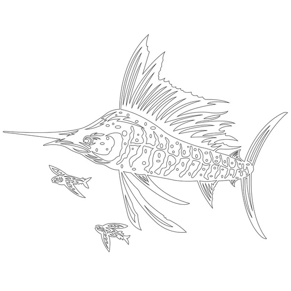 Vektor Ilustrasi Ikan Seni Hewan Laut - Stok Vektor