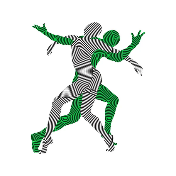 Silhouette Coppia Danza Uomini Donne Che Fanno Danza Moderna Fitness — Vettoriale Stock