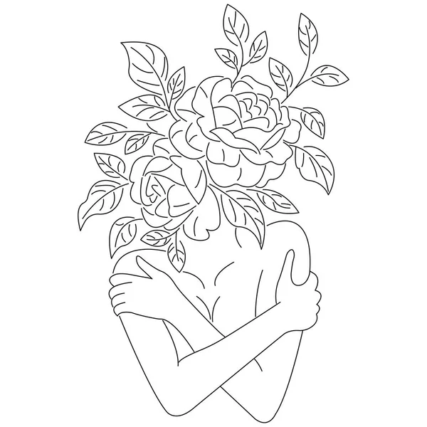 Ilustração Vetorial Fêmea Concurso Mulher Com Flores Flora Botânica —  Vetores de Stock