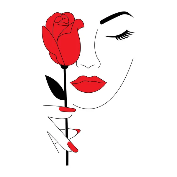 バラの花を持つ女性の創造的なベクターイラスト — ストックベクタ