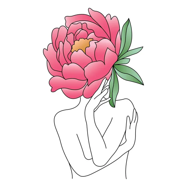 Wektor Ilustracja Ludzkich Rąk Kobiecego Ciała Kwiatem — Wektor stockowy