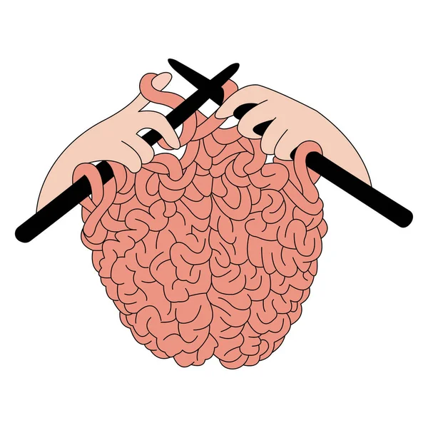 Ilustración Vectorial Manos Humanas Tejiendo Cerebros — Vector de stock