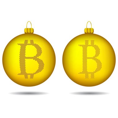 Yeni yıl balosu, beyaz arka planda Bitcoin. Vektör illüstrasyonu