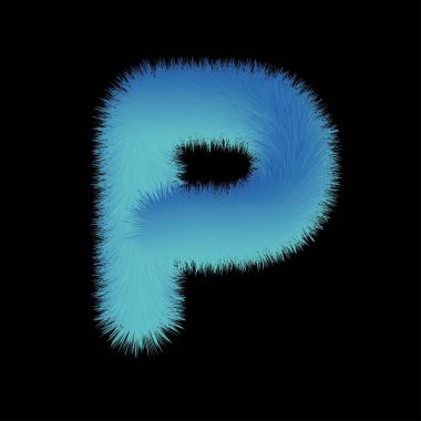 abc, mavi tüylü alfabe harfi, vektör illüstrasyonu p