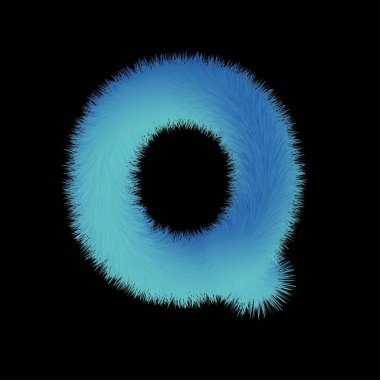 abc, mavi tüylü alfabe harfi, vektör illüstrasyon q