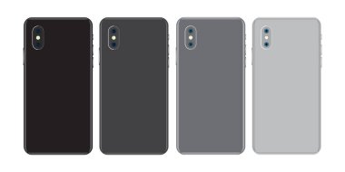 Beyaz arka planda detayları olan bir cep telefonu kapağı seti. Yüksek kalitede gerçekçi bir vektör çizimi