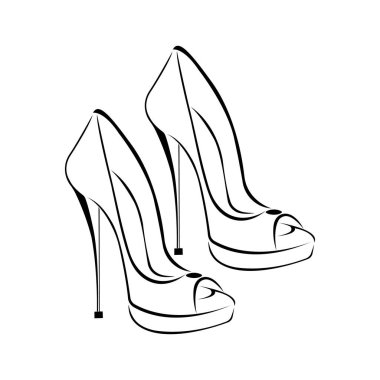 Kadın ayakkabılarının siyah beyaz çizimi