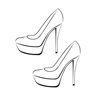 Kadın ayakkabılarının siyah beyaz çizimi