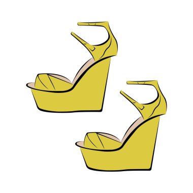 Topuklu kadın sarı ayakkabılarının vektör çizimi
