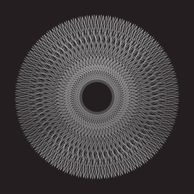 Çizgilerin ve dairelerin güzel kesişimlerinin grafiksel tasarımı. Çizgili ve çizgili güzel bir daire, arka plan, desen, kaleydoskop. Vektör illüstrasyonu