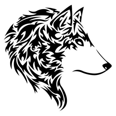 Çizilmiş siyah beyaz kurt hayvanının vektör çizimi 