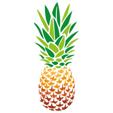 Ananas. Düz bir şekilde renkli bir siluet. Tebrik kartları, tropikal yaz içecekleri, yaz meyveleri, sağlıklı yaşam tarzı, afiş, poster, ikon, tişört ya da giysi için baskı tasarımı. İzole vektör