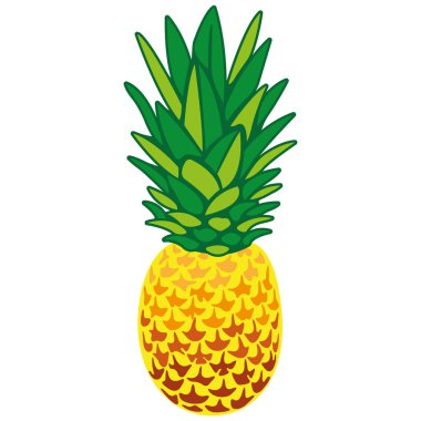 Ananas. Düz bir şekilde renkli bir siluet. Tebrik kartları, tropikal yaz içecekleri, yaz meyveleri, sağlıklı yaşam tarzı, afiş, poster, ikon, tişört ya da giysi için baskı tasarımı. İzole vektör