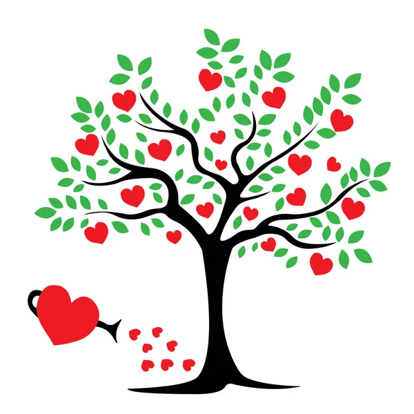 Árbol Con Símbolo Amor Sobre Fondo Blanco Árbol Con Corazones — Archivo Imágenes Vectoriales