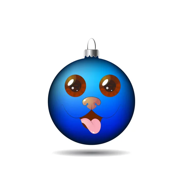 Nouvel Boule Bleue Noël Jouet Avec Visage Chien Sur Fond — Image vectorielle