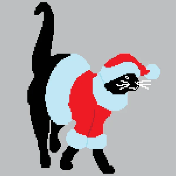 Vector Ilustración Gato Sombrero Navidad Traje — Archivo Imágenes Vectoriales