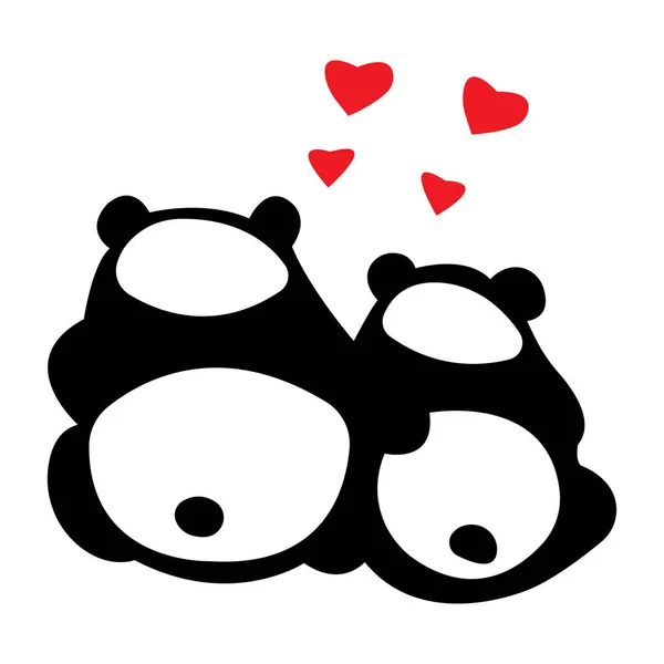 Vector Illustration Panda Pears Love Red Hearts — Stock Vector