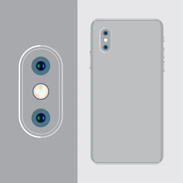 携帯電話の背面は銀色で フラッシュ付きの垂直カメラが詳細にあります 高品質の現実的なベクトル図 — ストックベクタ