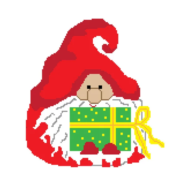 Lindo Gnomo Santa Claus Con Caja Regalo Ilustración Vectorial — Archivo Imágenes Vectoriales