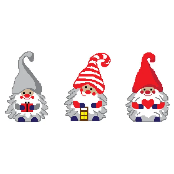 Mignon Père Noël Gnomes Collection Décors Illustration Vectorielle — Image vectorielle