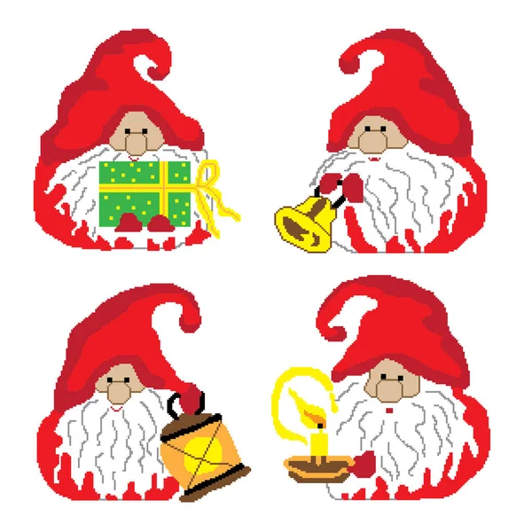 Gnomos Lindos Santa Claus Colección Conjuntos Ilustración Vectores — Vector de stock