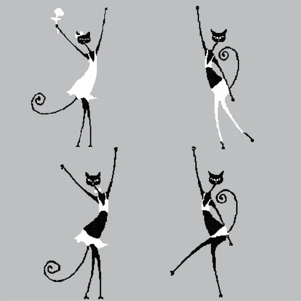 Vector Ilustración Arte Fondo Con Bailando Gatos — Archivo Imágenes Vectoriales