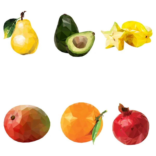 Ensemble Fruits Poire Grenade Carambole Avocat Orange Mangue Sur Fond — Image vectorielle