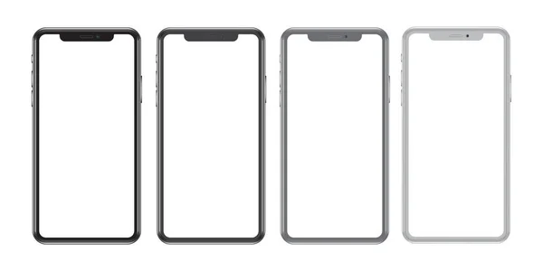 白い背景の詳細と携帯電話のフロントのセット 高品質の現実的なベクトル図 — ストックベクタ