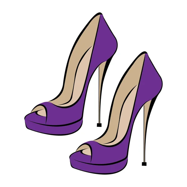 Illustration Vectorielle Femmes Violettes Chaussures Violettes Sur Talons — Image vectorielle