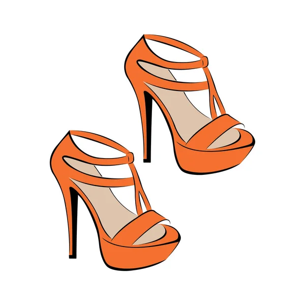 Vector Ilustración Zapatos Color Naranja Femenino Tacones — Archivo Imágenes Vectoriales