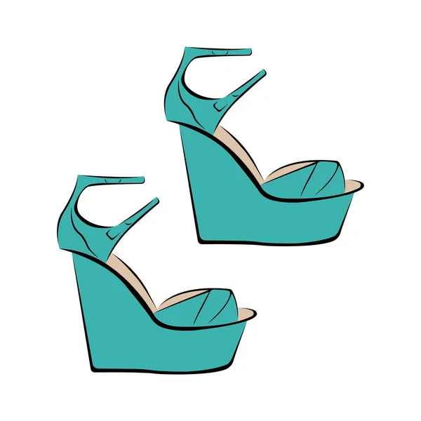 Ilustración Vectorial Zapatos Verdes Femeninos Tacones — Vector de stock