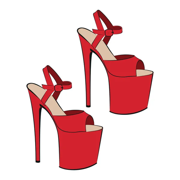 Vector Illustratie Van Vrouwelijke Rode Schoenen Hakken — Stockvector