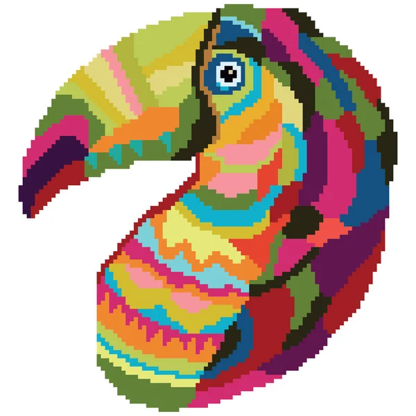 Cabeza Tropical Tucán Pájaro Brillante Pixel Estilo Arte Animal Salvaje — Archivo Imágenes Vectoriales