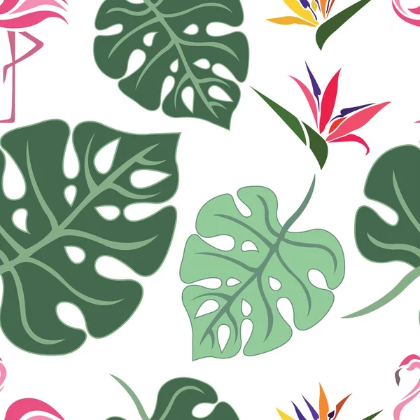 Nahtloser Hintergrund Mit Tropischen Blättern Vektorillustration — Stockvektor