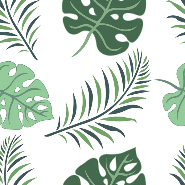 Patrón Sin Costura Con Hojas Tropicales Verdes Ilustración Vectorial — Vector de stock