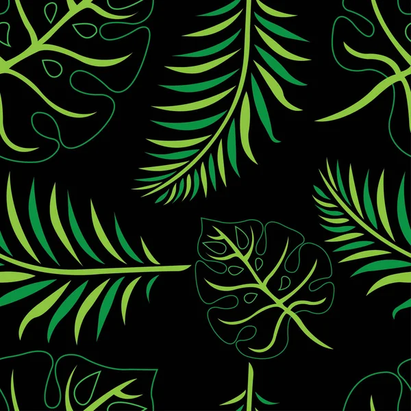 Sömlös Mönster Med Gröna Tropiska Blad Vektor Illustration — Stock vektor