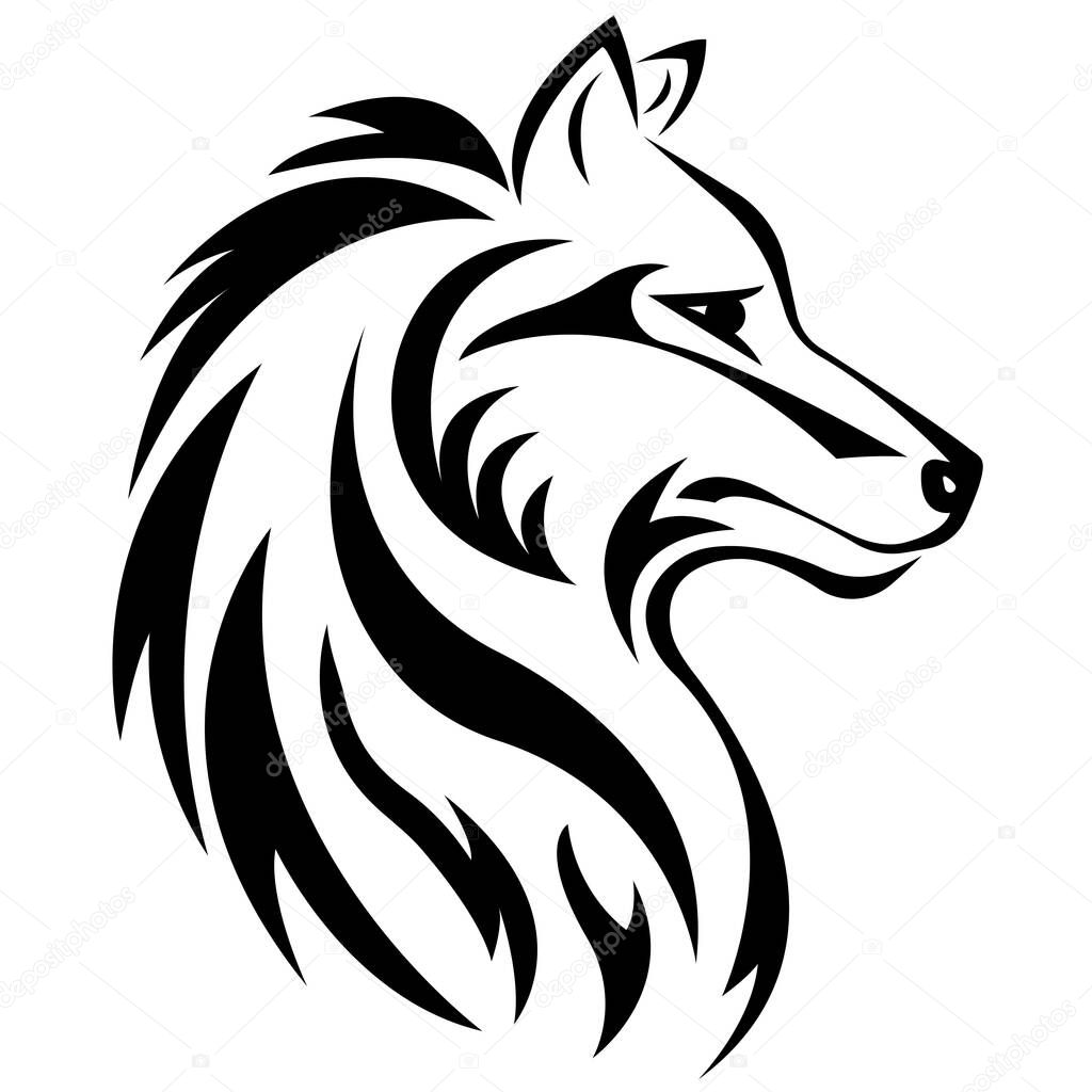vector illustration of drawn black white wolf animal 