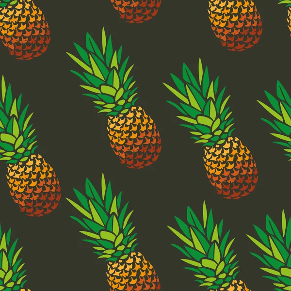 Pineapple Seamless Pattern Black Background Design Suitable Wallpaper Factories Design — Stock Vector