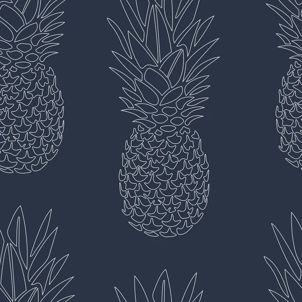 Ananas Silhouetten Weißer Farbe Auf Blauem Hintergrund Mit Nahtlosem Muster — Stockvektor