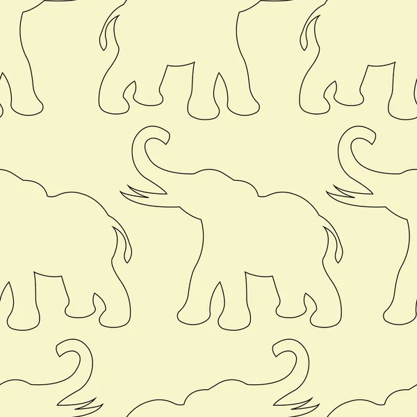 Безшовний Візерунок Контурами Чорних Слонів Жовтому Тлі Дизайн Шпалер Текстилю — стоковий вектор